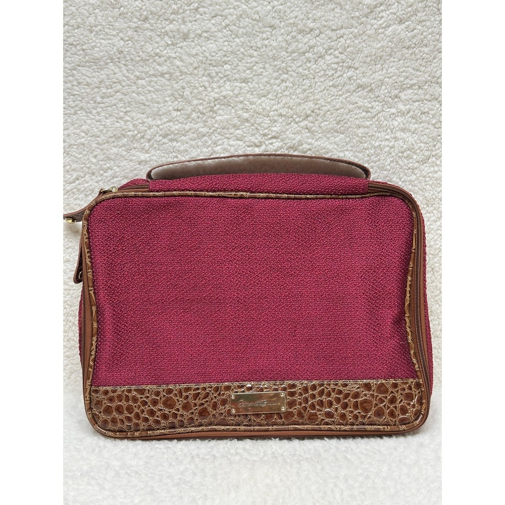 Samantha Brown Travel Organizer Burgundy Jewelry Faux Trim Cosmetics Case Pouch